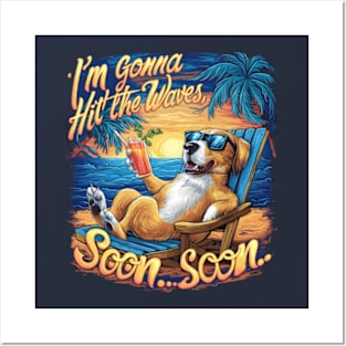 A vivid and amusing design featuring a laid-back dogs in sunglasses, lounging effortlessly on a beach chair and drinking a cold, refreshing carrot Juice Posters and Art